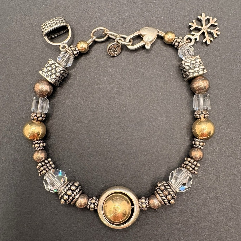 Mixed Metal Beaded Bracelet Gold Silver‎ Tone Snowflake Basket Charms 7.75"